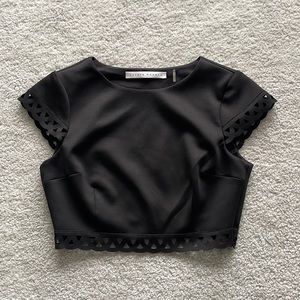 NWOT Susana Monaco Black Geometric Cut Out Short Sleeve Crop Top - Size 4